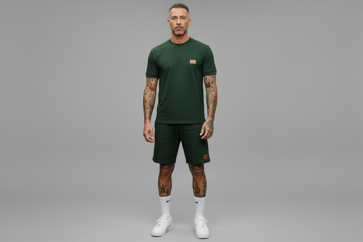 The Athletic Workout 2-Piece T-Shirt and Shorts Outfit with Pockets in Blackish Green