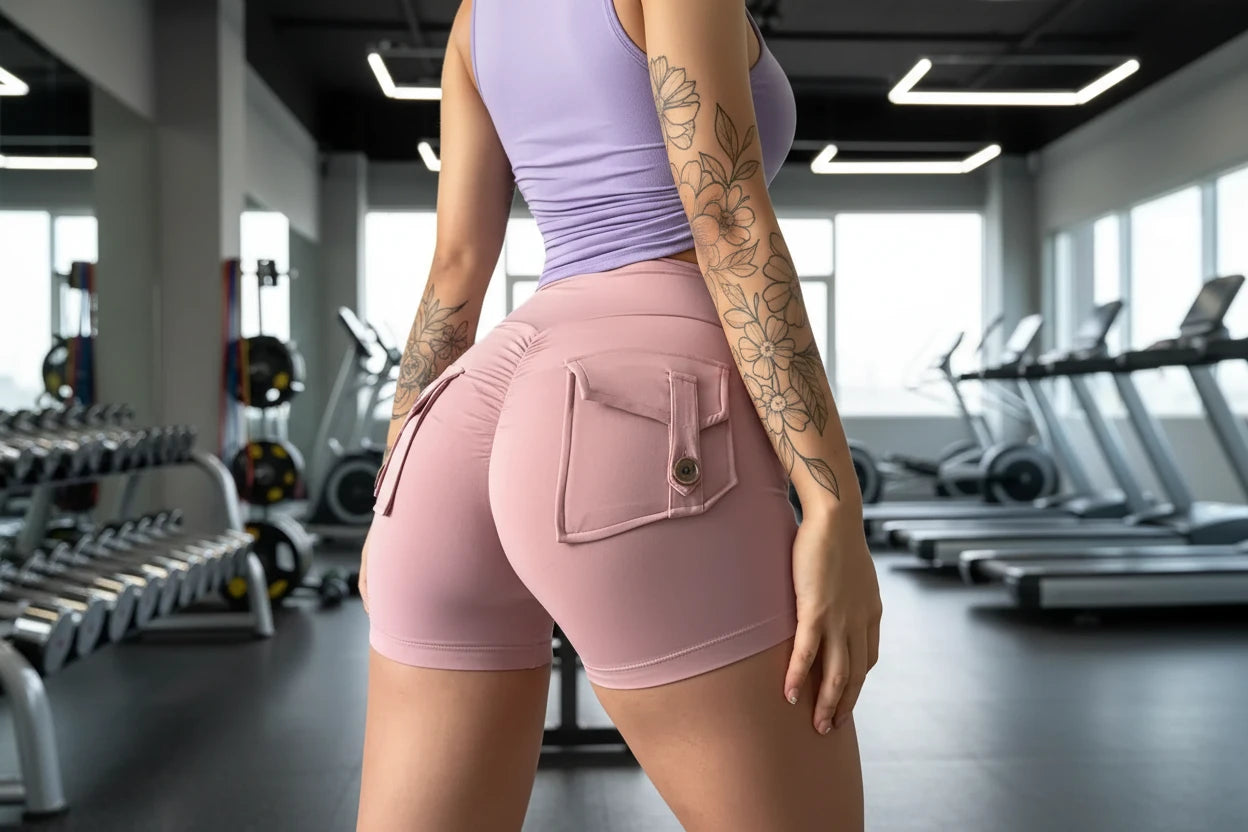 The Essence High-Waisted Yoga Shorts with Pockets - Pink XL