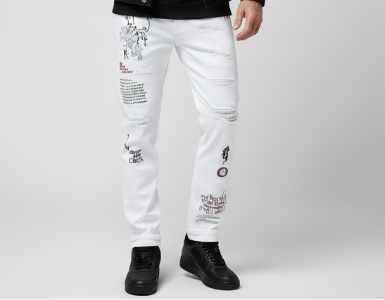 The Stylish Distressed Embroidered Denim Pants