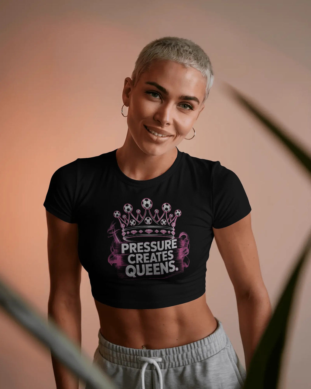 Ladies Cropped Tee - PRESSURE CREATES QUEENS.